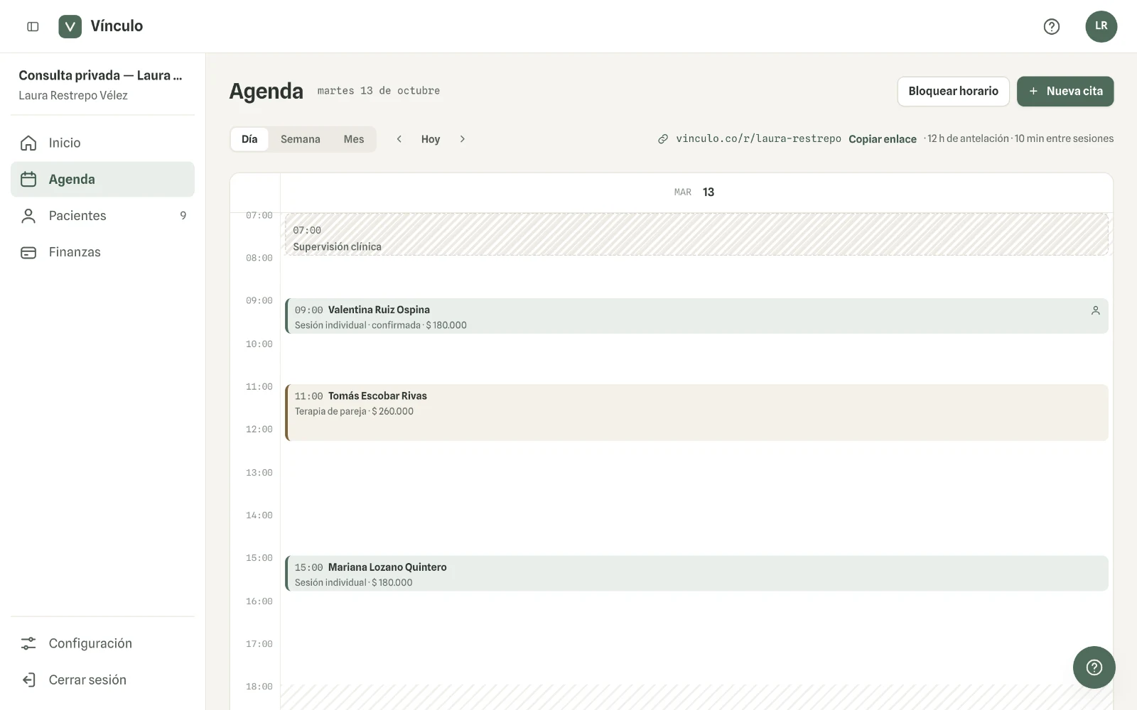 Captura en computador del paso 4: Haz clic en «Agendar». La cita queda en la agenda y en la pestaña Citas de la ficha.