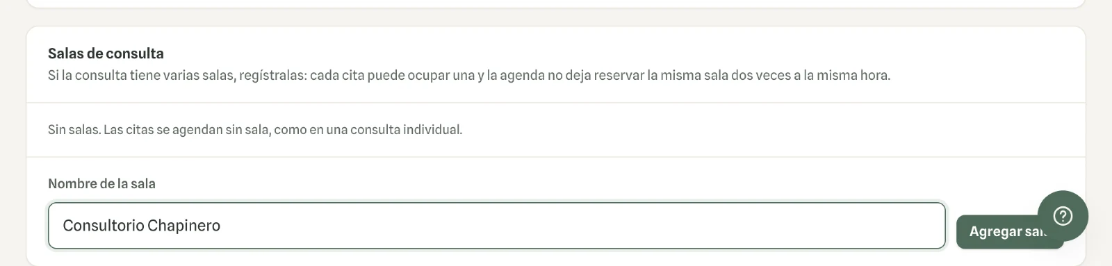 Captura en computador del paso 2: Escribe el nombre de la sala y haz clic en «Agregar sala».