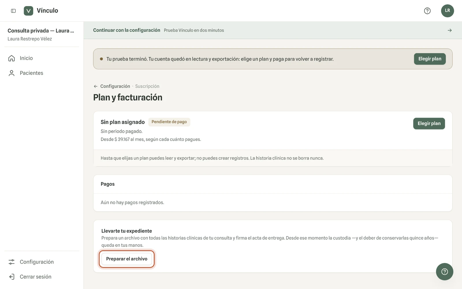 Captura en computador del paso 2: Si prefieres llevarte tus historias, «Preparar el archivo» arma un archivo con todas.
