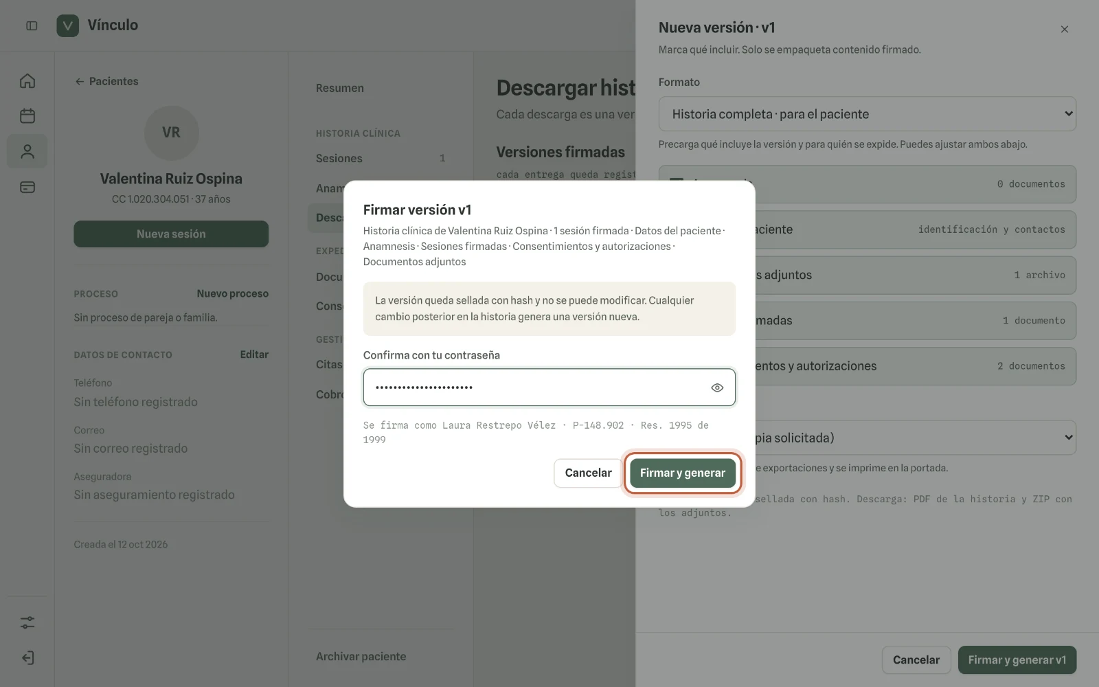 Captura en computador del paso 3: Confirma con tu contraseña, o con tu segundo factor si lo tienes activo.