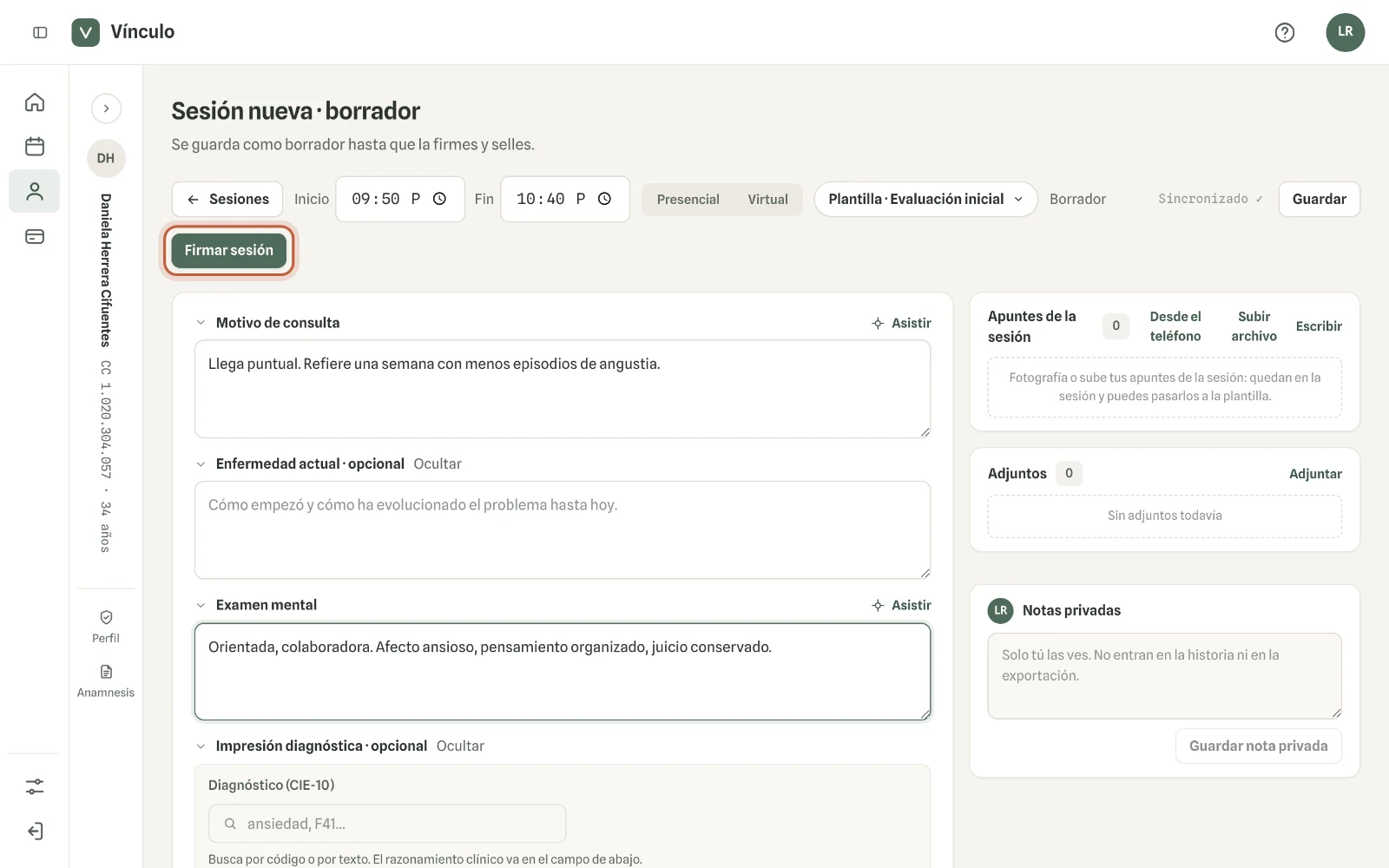 Captura en computador del paso 1: En la sesión, haz clic en «Firmar sesión».