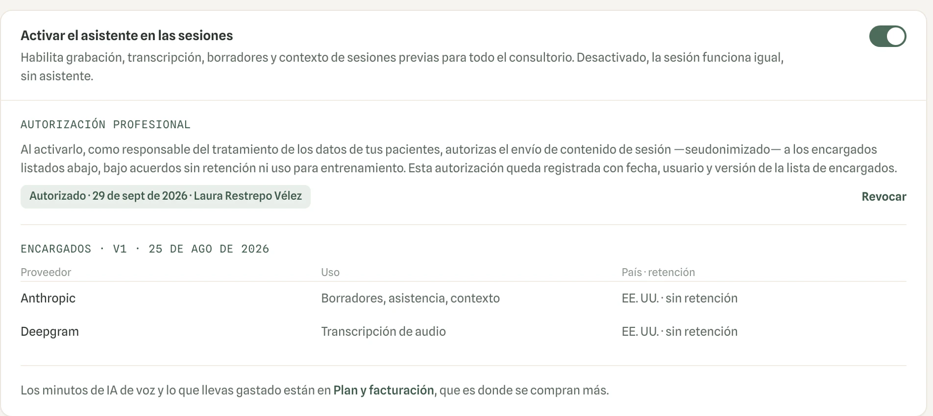 Configuración del asistente de IA en Vínculo: autorización y proveedores